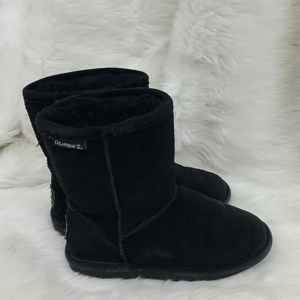 Bearpaw Girls Winter Snow Boots Size 2 Black Suede Warm Lined Boots